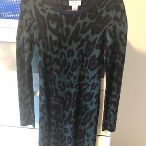 Green leopard print sweater dress